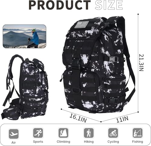 50L Military Tactical Backpack 3 Day Assault Pack Molle Daypack Hiking Backpack for Men and Women - color: Black-white Lightning
