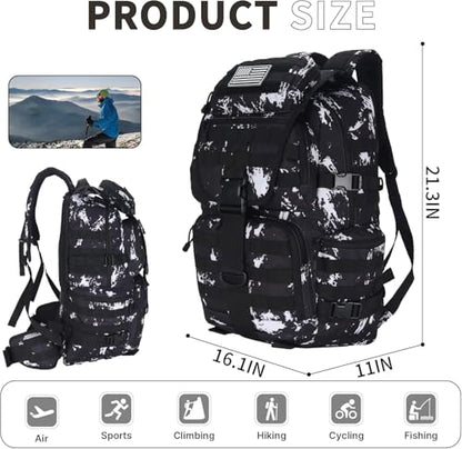 50L Military Tactical Backpack 3 Day Assault Pack Molle Daypack Hiking Backpack for Men and Women - color: Black-white Lightning