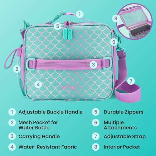 Bentgo Kids Lunch Bag - Durable, Double-Insulated Lunch Bag for Kids 3+; Holds Lunch Box, Water Bottle, & Snacks; Easy-Clean Water-Resistant Fabric & Multiple Zippered Pockets (Mermaid) - color: Mermaid