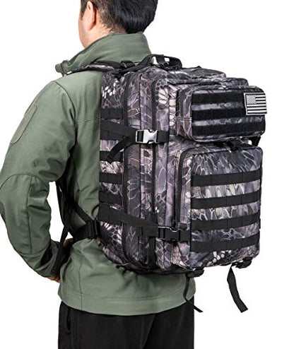 QT&QY 45L Military Tactical Backpacks Molle Army Assault Pack 3 Day Bug Out Bag Hiking Treeking Rucksack… - color: 2.2 Pythons Grain Black
