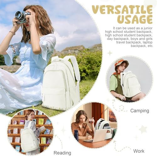 winspansy Small Backpack For School Girls Boys Aesthetic Lightweight Travel Daypack Simple Cute Backpack For Women Men College High School Bookbag Fit 14 Inch Laptop,Beige - color: A1-beige