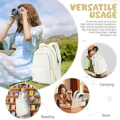 winspansy Small Backpack For School Girls Boys Aesthetic Lightweight Travel Daypack Simple Cute Backpack For Women Men College High School Bookbag Fit 14 Inch Laptop,Beige - color: A1-beige