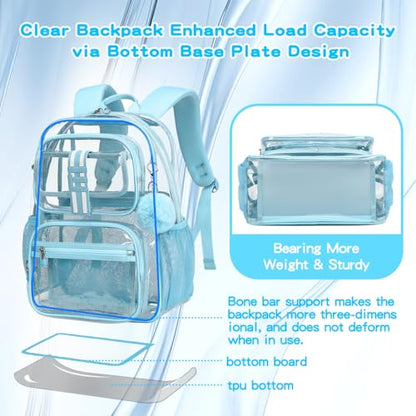 Cusangel Clear Backpack for School,16in Heavy Duty Clear BookBag,TPU Large Capacity Black See Through backpack for Stadiums,Concerts,Plastic transparente para mujer for 8Age+ - color: Aqua Clear 16in