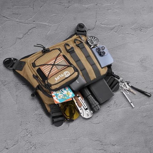 CVLIFE Outdoor Chest Bag for Men, Tactical Chest Pack, Adjustable Running Vest Bag, Lightweight Anti-theft EDC Rig for Hiking - color: Khaki