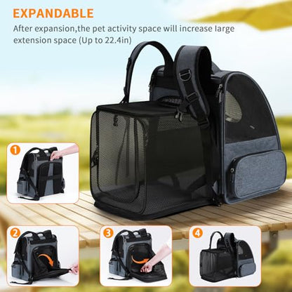 Bubble Cat Backpack Carrier, Expandable Cat Carrier Backpack,Breathable Pet Backpack for Medium Cat,Kitten and Small Puppy, Large Space,Portable Bags Foldable Dog Backpack for Traveling,Hiking(Grey) - color: 01-Grey