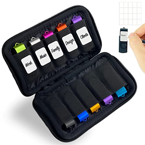 JBOS 10 Slots Neoprene USB Flash Drive Case with 20 Identification Labels,Anti-Static Thumb Drive Organizer Bag, Slim Portable Memory Stick Storage Pouch for Travel, Office & Home, Black - color: Black-10Slots
