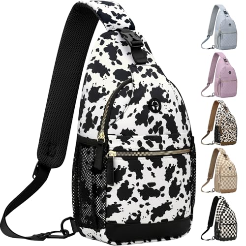Vankor Small Crossbody Purses Bags for Women Men Travel, Chest Sling Bag Women Casual Cross Body Bag for Woman Sling Backpack - color: Cow Print, size: Medium
