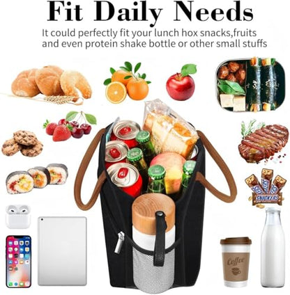 Coobiiya Lunch Box Lunch Bag for Women Men,Reusable Cute Lunch Pail bag,Leakproof,Insulated LunchBox Tote Compact 10L, Cooler Lunch Container for Work Travel Office (Black) - color: Black