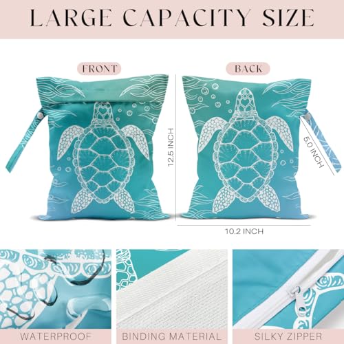 Waterproof Wet Bag for Swimsuit, Travel Beach Wet Dry Bag, Hidden Zipper Reusable Turtle Wet Bags, for Travel Beach Wet Swimsuits Toiletries Diapers Dirty Gym Clothes Laundry Bag - color: Sea turtles