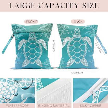 Waterproof Wet Bag for Swimsuit, Travel Beach Wet Dry Bag, Hidden Zipper Reusable Turtle Wet Bags, for Travel Beach Wet Swimsuits Toiletries Diapers Dirty Gym Clothes Laundry Bag - color: Sea turtles