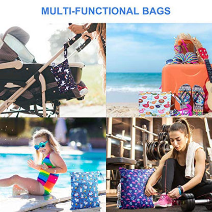 Waterproof and Reusable Wet Bag Diaper Stroller Water Resistant Swimsuit Travel Toiletries Yoga Gym Washable Carrier Small Medium Large Flamingo 4 Pack - color: Fantasy