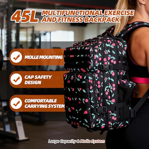 LUPU TACTICAL 45L Backpack for Men and Women 3 Days Assault Pack Outdoor Travel Hiking Camping Rucksack with Molle Webbing (Small Cherry)