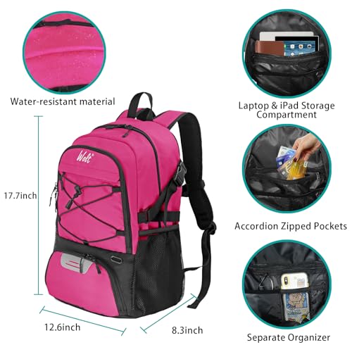 WOLT Basketball Backpack Large Sports Bag with Separate Ball Holder & Shoes Compartment, Best for Basketball, Soccer,Gym - color: Pink