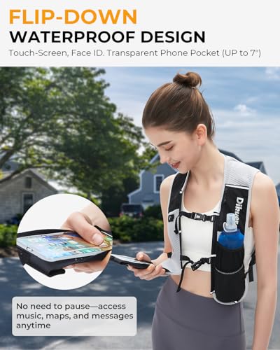 Running Vest for Women Men, Lightweight Hydration Runner Vest with Transparent Waterproof Phone Pocket, 17oz Soft Flask, Adjustable Chest Straps Reflective Backpack for Hiking Cycling Jogging - style: Grey