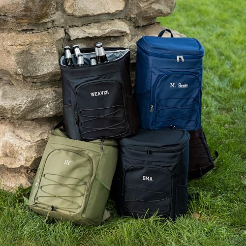 Personalized Cooler Backpack for Men, Custom Embroidered Backpack Cooler Bag, 30 Can Insulated Soft Cooler with Bottle Opener, Gift for Groomsmen Dad Husband, Black Blue Green - color: Black
