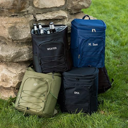 Personalized Cooler Backpack for Men, Custom Embroidered Backpack Cooler Bag, 30 Can Insulated Soft Cooler with Bottle Opener, Gift for Groomsmen Dad Husband, Black Blue Green - color: Black