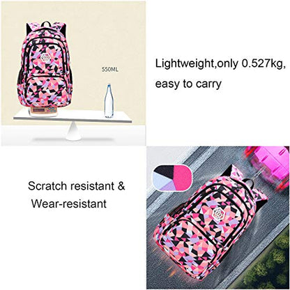 JiaYou Girl Geometric Printed Primary Junior High University School Bag Bookbag 3pcs Backpack Sets(2# Purple-3pcs,35 L) - color: 2# Purple-3pcs, size: 35 L
