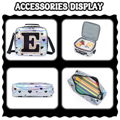 HTgroce Backpacks for Girls School Bag Kids Black Bookbag for Elementary Students Kids Backpack with Lunch Box and Pencil Case - color: Silver, style: E