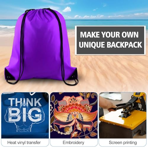 KUUQA 12 Pcs Drawstring Backpack Bags Sport Gym Sack Cinch Bags Bulk for School Traveling and Storage (Purple) - color: Purple