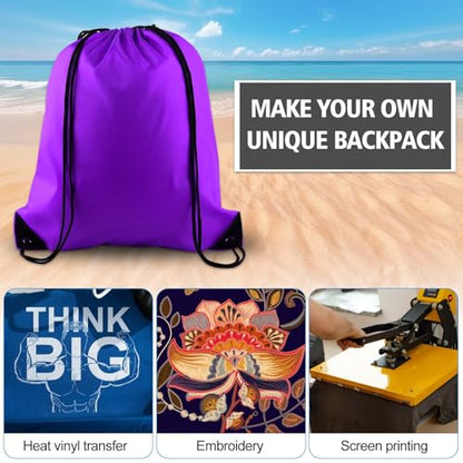 KUUQA 12 Pcs Drawstring Backpack Bags Sport Gym Sack Cinch Bags Bulk for School Traveling and Storage (Purple) - color: Purple