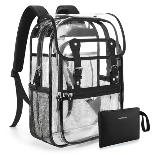 mommore Clear Backpack Heavy Duty Thick PVC Clear Bookbag for School with Pencil Bag Transparent Backpack See-Through Bag - color: Black, style: Clear Backpack Set
