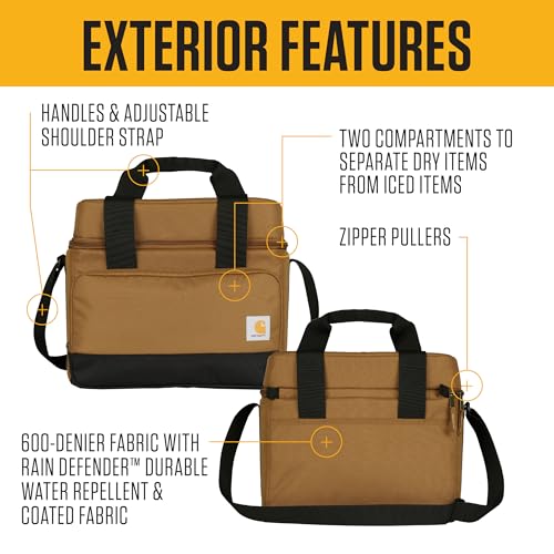 Carhartt Insulated Two Compartment Cooler, Durable Water Repellent Material W/Front Zippered Pocket for Camping, Beach & Travel - color: Port, style: 24 Can