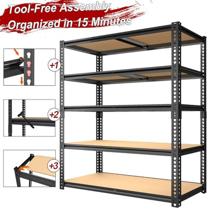 Garage Racks for Storage，5-Tier Adjustable Garage Shelving Storage Shelves,2400LBS Capacity Heavy Duty Shelving for Carport Warehouse Basement,72" H x40 W x20 D - size: 20x40x72