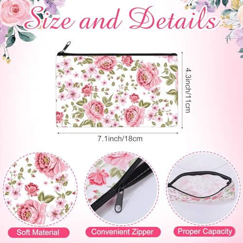Reginary 20 Pcs Makeup Bags Gifts for Women Canvas Cosmetic Bags with Zipper Bulk Gift for Women Travel Purse Organizer Pouch Accessory, Toiletry Large Capacity, 7 x 4.3 Inch(Pink Flower) - style: Pink Flower