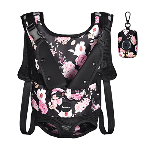 Petmolico Dog Carrier Backpack, Adjustbale Dog Front Backpack Legs Out Puppy Backpack for Small Medium Dogs Travelling Hiking Shopping, Peony Medium - color: Black with Peony, size: Medium