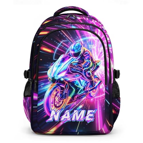 Custom Backpacks Boys Backpack for Kids Teens Motorcycle Lovers, Large Senior Personalized Bookbag for Travel Camping Back to School Middle - color: Green