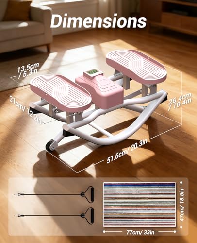 Rock Stepper Side to Side Exercise Machine, Rocking Stepper for Home Gym with LCD Display & Resistance Bands, Low-Impact Step Rocker Workout Equipment Supports 330 lbs - color: Pink