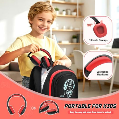 Bevalsa Backpack for School Boys,Cool Luminous Gamer Boys Backpacks with Wired Headphones Lunch Box Pencil Case,Kids Schoolbag for Teens Kindergarten Elementary School(Red Backpack with Headphones) - color: Red, style: Backpack With Headphones