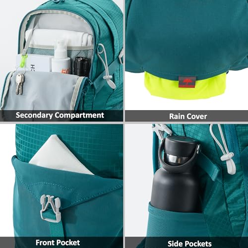 N NEVO RHINO 20L Hiking Internal Frame Backpack for Men Women, Small Travel Backpack Waterproof Backpack with Rain Cover - color: Dark Green