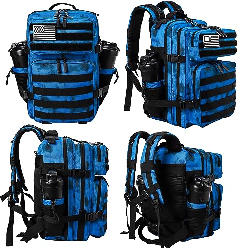 LHI Tactical Military Backpack for Men and Women 25L/35L Army Assault Pack Bag Small Rucksack with Bottle Holder - color: 25l-blue Tie Dye, size: Small