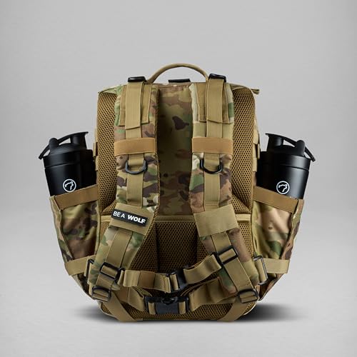 WOLFpak 35L Athletic Gym Backpack - Durable 1000D Waterproof Oxford Material with MOLLE Webbing, Laptop Pocket & Dual Cup Holders, Durable Fitness/Travel/Military Daypack (OCP Camo) - color: Ocp Camo