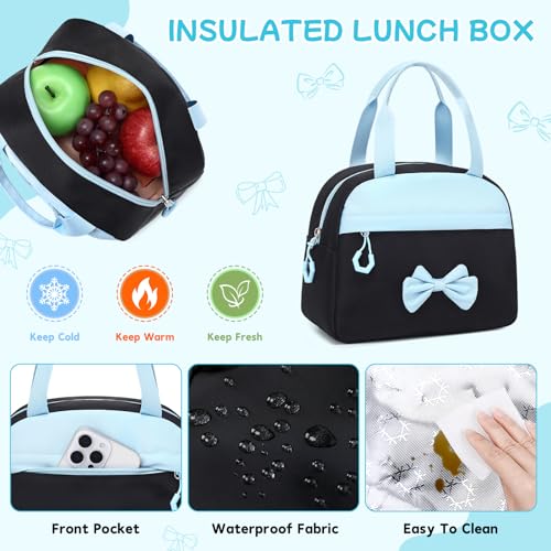 Girls Backpack, School Backpack for Girls, Cute Bow Kids Bookbag for Grils Children Teens for Elementary Middle High School Student, Back To School, Black Blue 3pcs - color: Black Blue-3pcs