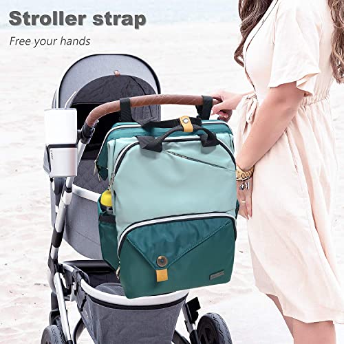 Hap Tim Baby Diaper Bag for Boys Girls, Large Backpack Diaper Bags with Double Compartments, Baby Registry Search Shower Gifts Stuff Newborn Must Haves, Green（7340-GR） - color: Green