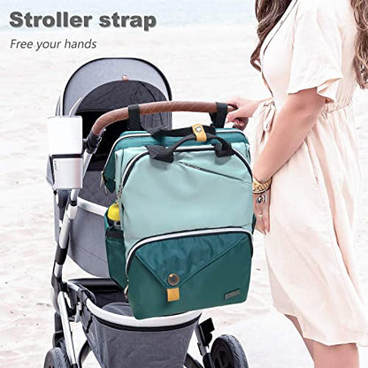 Hap Tim Baby Diaper Bag for Boys Girls, Large Backpack Diaper Bags with Double Compartments, Baby Registry Search Shower Gifts Stuff Newborn Must Haves, Green（7340-GR） - color: Green