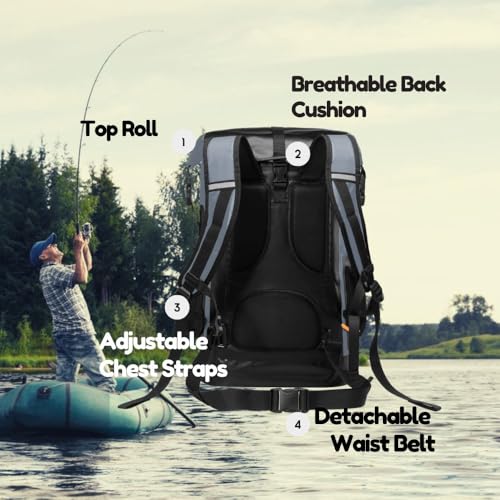 Waterproof Roll Top Kayak Dry Backpack, Floating Outdoor Dry Sack Boating Sailing Canoeing Rafting Fishing Camping 55L Grey - color: Grey, size: 55L