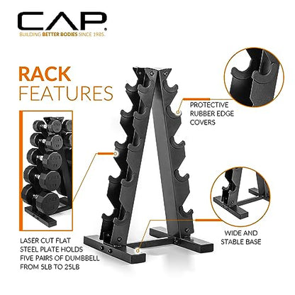 CAP Rubber Coated Hex Dumbbell Set with Storage Rack | 100–210 lb Options, Space-Saving Vertical Compact Storage for Home Gym Strength Training - size: 150 lb - Set, style: 12-Sided Chrome Handle