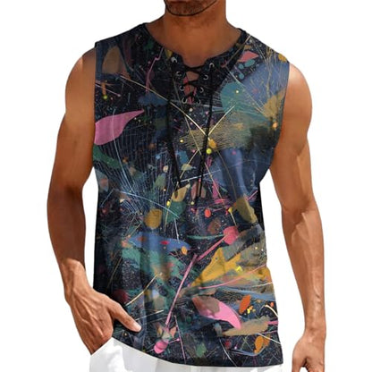 domirica Mens Summer Casual Sleeveless Shirts Plus Size Oversized Trendy Lightweight Pull On Tank Top - color: Bloom, size: Large
