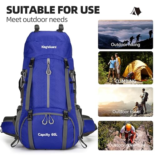 King'sGuard 60L waterproof lightweight hiking backpack with rain cover and shoe compartment outdoor sports travel backpack (DeepBlue) - color: Deepblue