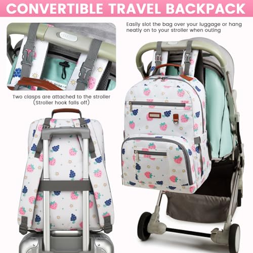 Diaper Bag Backpack, Large Baby Nappy Bags with Portable Changing Pad for Boys and GirlsMultifunction Travel Baby Bag for Moms Dads, Shower Gifts Waterproof and Stylish - color: Berry White