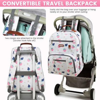 Diaper Bag Backpack, Large Baby Nappy Bags with Portable Changing Pad for Boys and GirlsMultifunction Travel Baby Bag for Moms Dads, Shower Gifts Waterproof and Stylish - color: Berry White