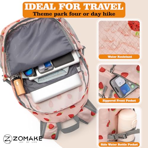 ZOMAKE Lightweight Packable Backpack 30L, Foldable Hiking Backpacks Water Resistant Compact Folding Daypack for Travel(Strawberry print) - color: Strawberry Print