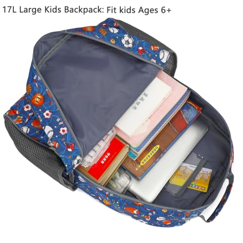 FlowFly Kids Backpack for Toddler Boys Girls, Simple Lightweight Bookbag for Daycare Kindergarten Elementary School Travel, Small Modern Bag (Large), Football - color: Football, style: Kids Large: 17l