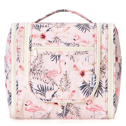 Narwey Hanging Toiletry Bag for Women Travel Makeup Bag Organizer Toiletries Bag for Cosmetics Essentials Accessories (Large, Beige Bird) - color: B-Beige Bird, size: Large
