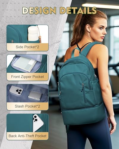 Gym Backpack for Women Men, Lightweight Gym Bag with Shoe Compartment, Waterproof Sports Backpack with Wet Pocket, Peacock Blue - color: A5-peacock Blue
