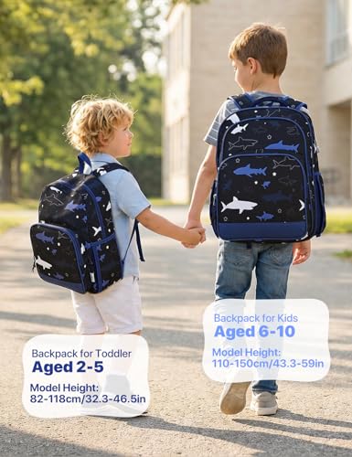 VASCHY Kids Backpacks, 12L Toddler & 17.5L School Backpacks, Lightweight Water-Resistant for Boys and Girls Ages 3-12 - color: Shark-l, size: Large