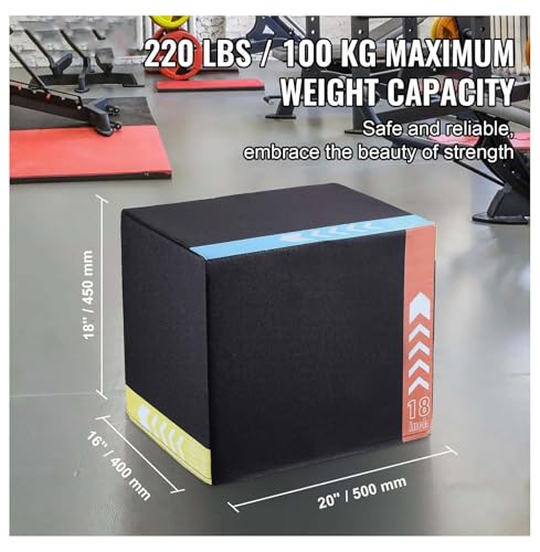 Plyometric Jump Box 3-in-1, 20/18/16 Inch - Cotton Plyo Box for Fitness, Agility & Strength Training - Step Up Platform - Home Gym Equipment - Black